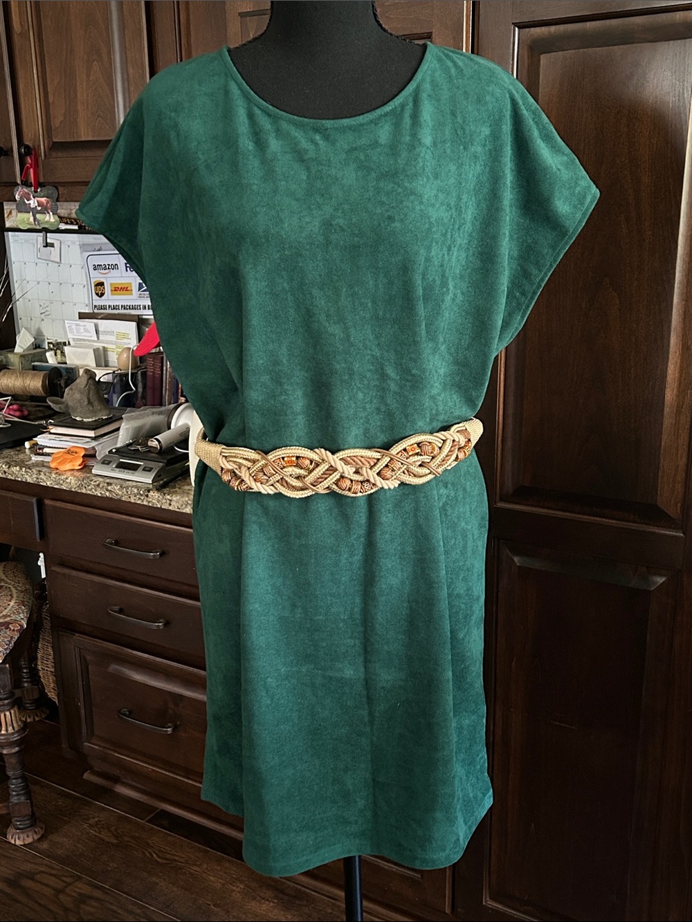 Y2K Sz M Green Ultra suede Women's Shift Tunic Dress Midi